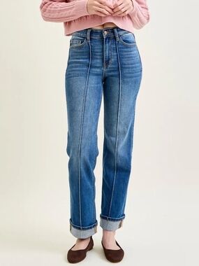 Judy Blue Mid Wash High-Rise Straight Leg Jeans, Size 25